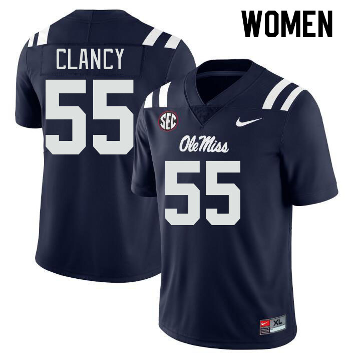 Women #55 Lakendrick Clancy Ole Miss Rebels College Football Jerseys Stitched-Navy